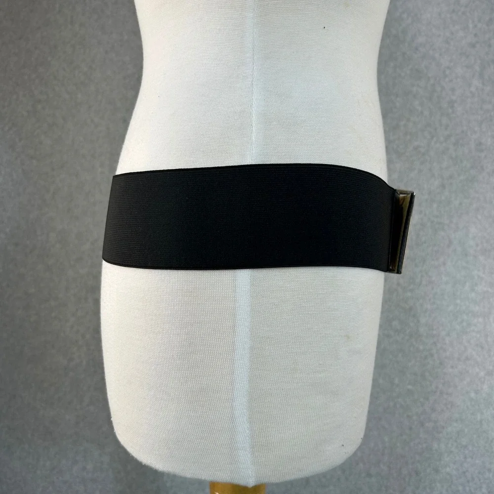 WCM New York Womens‎ Black Wide Belt Elastic Silver Buckle Statement Size L / XL